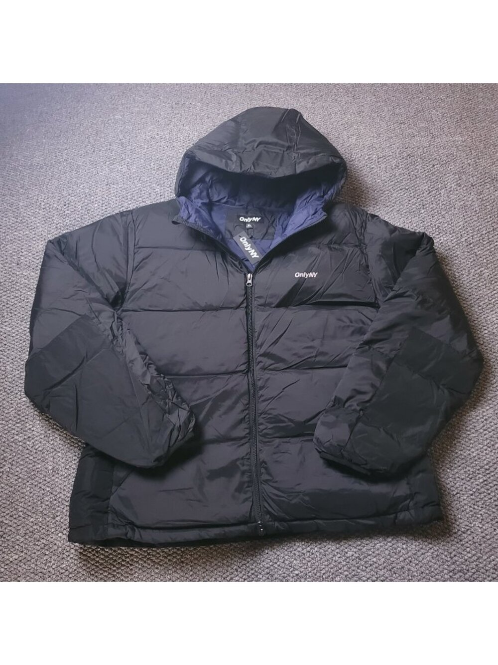 ONLY NY Jacket Mens XL Puffer Down Packable Snorkel Nylon Black Windbreaker